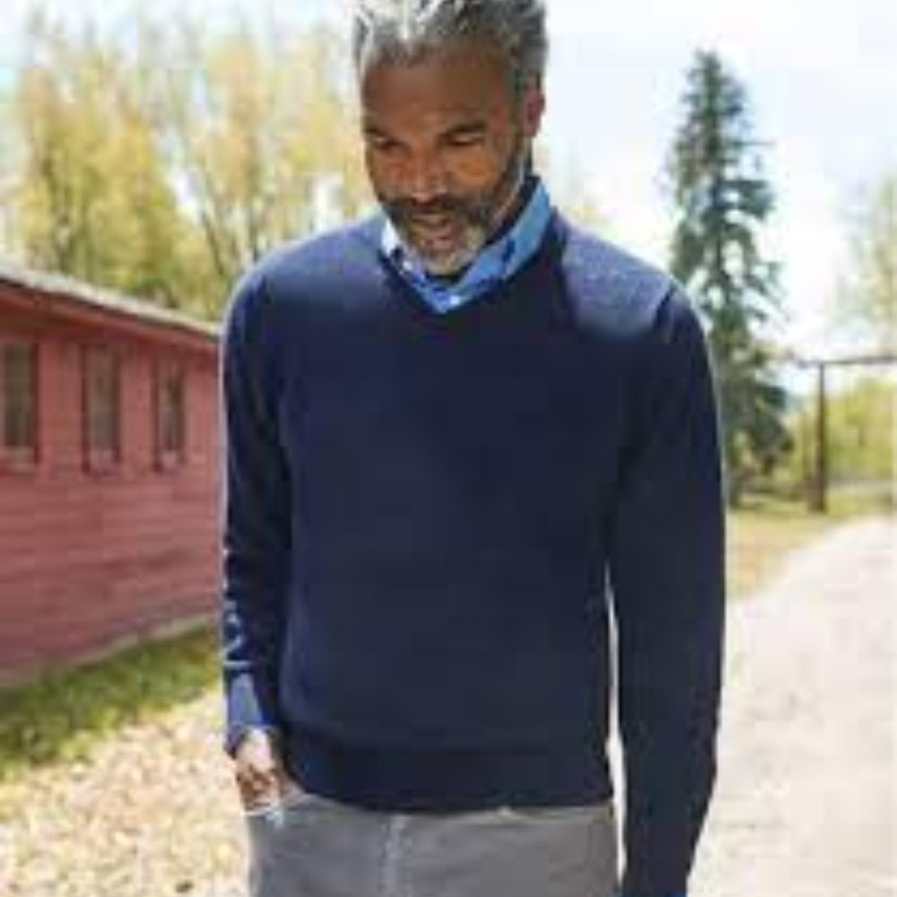 L.L. Bean Navy 100% Cotton V-neck Pullover Heavy Sweater XL Tall NEW